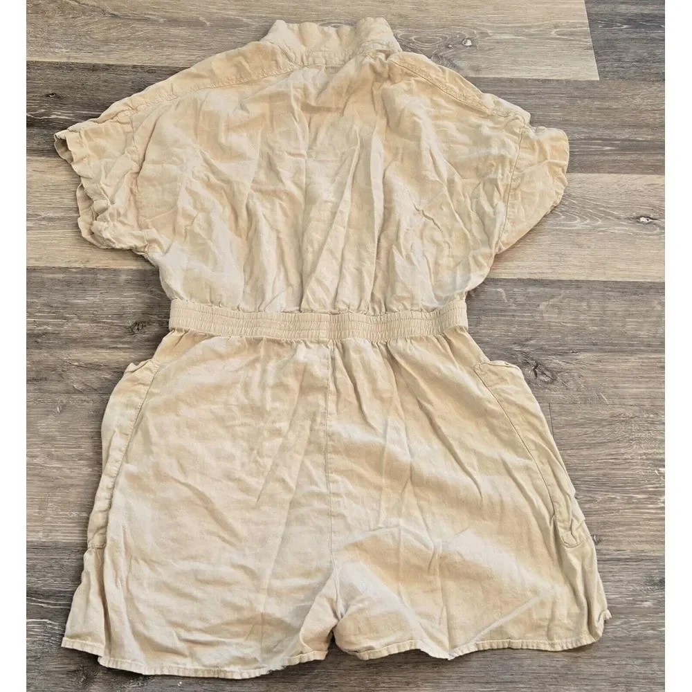 Zara Women's size‎ small khaki playsuit romper with pockets linen blend